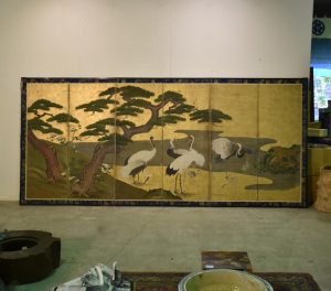 Japanese Cranes on Gold Screen