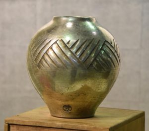 Japanese Ceramic Vase with Silver Glaze