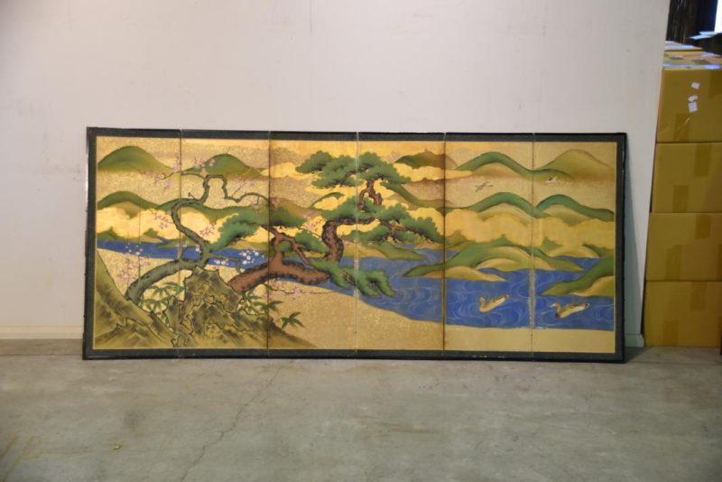 Japanese Plum, Pine and Bamboo Screen