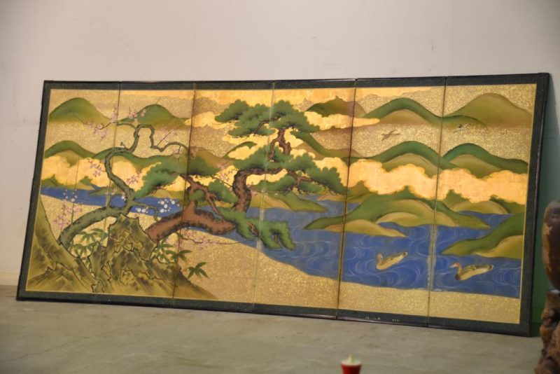 Japanese Plum, Pine and Bamboo Screen - Image 3
