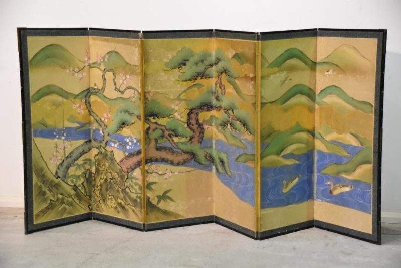 Japanese Plum, Pine and Bamboo Screen - Image 2