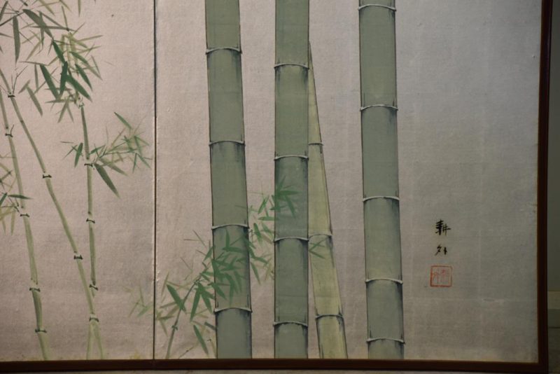 Japanese Bamboo and Birds on Silver 2 Panel Screen - Image 3