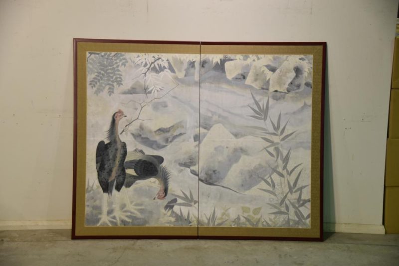 2 Roosters Japanese 2 Panel Screen - Image 11