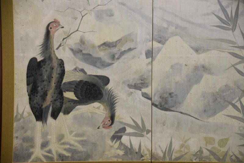 2 Roosters Japanese 2 Panel Screen - Image 9