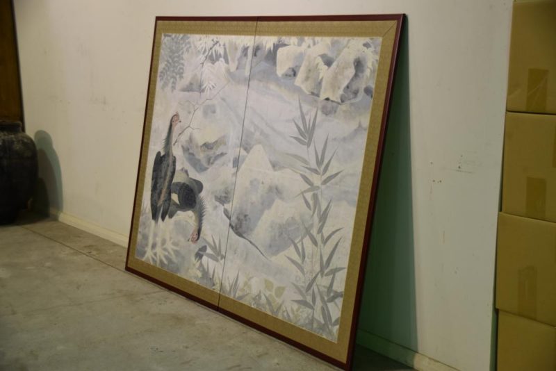 2 Roosters Japanese 2 Panel Screen - Image 3