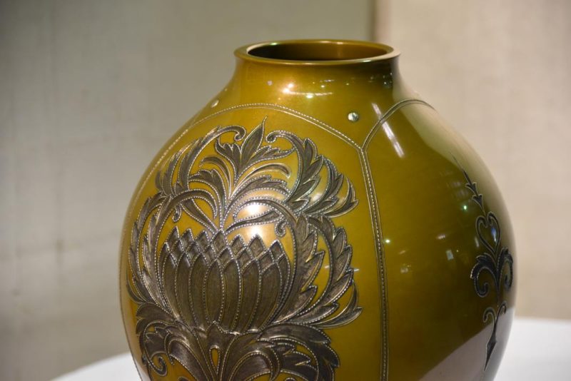 Japanese Silver Inlayed Bronze Vase - Image 2