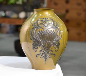 Japanese Silver Inlayed Bronze Vase