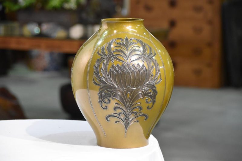 Japanese Silver Inlayed Bronze Vase