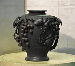 Japanese Bronze Grape Design Flower Vase