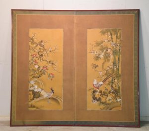Japanese 2 Panel Screen of birds and flowers