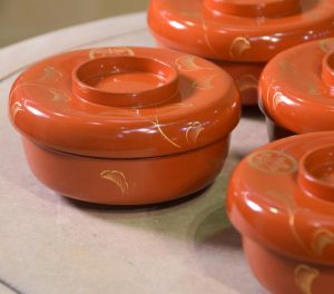 Set of 6 Japanese Lacquer Lidded Bowls