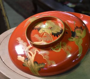 Japanese Red Lacquer Lidded Bowl