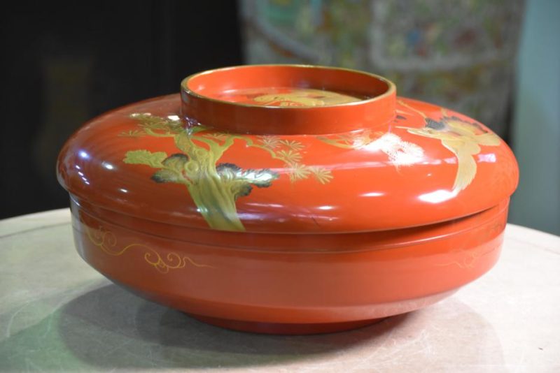 Japanese Red Lacquer Lidded Bowl - Image 4