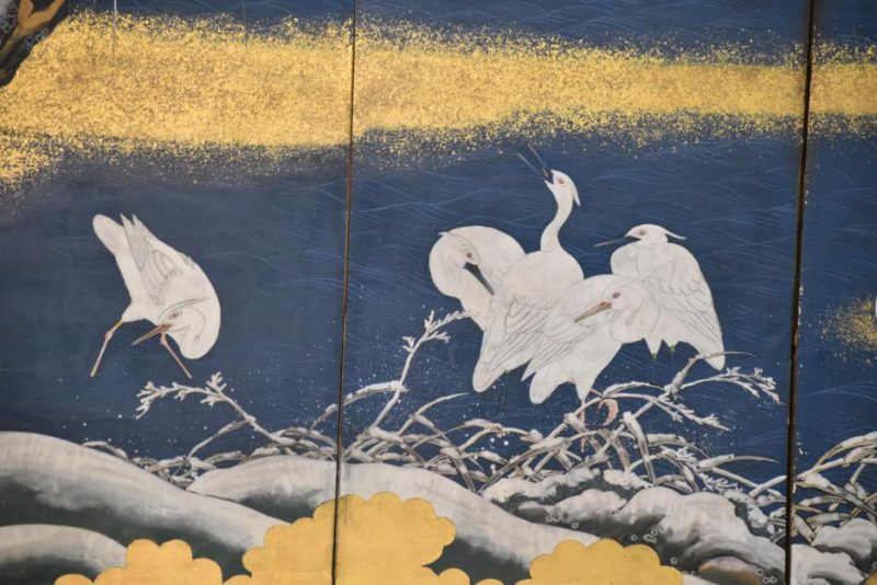 Meiji Period Egrets with Snow 6 Panel Screen - Image 16