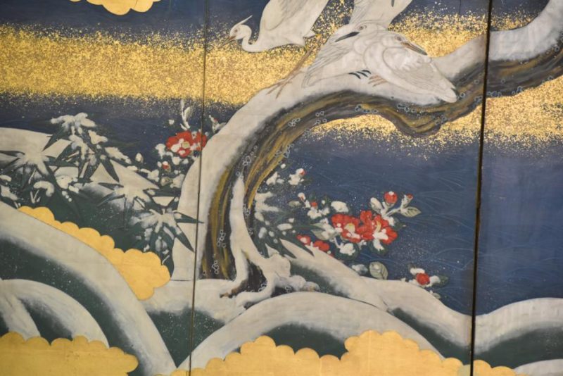 Meiji Period Egrets with Snow 6 Panel Screen - Image 15
