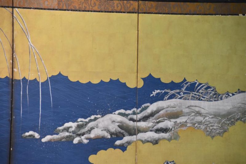 Meiji Period Egrets with Snow 6 Panel Screen - Image 13