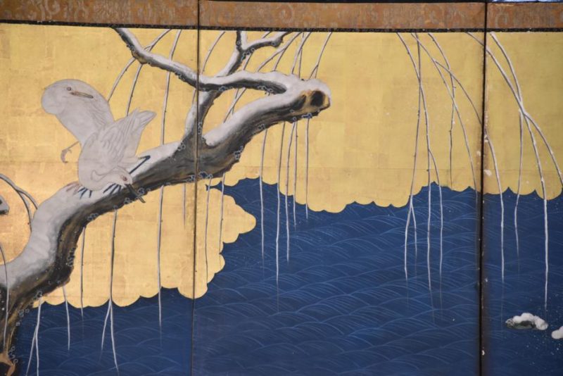Meiji Period Egrets with Snow 6 Panel Screen - Image 12