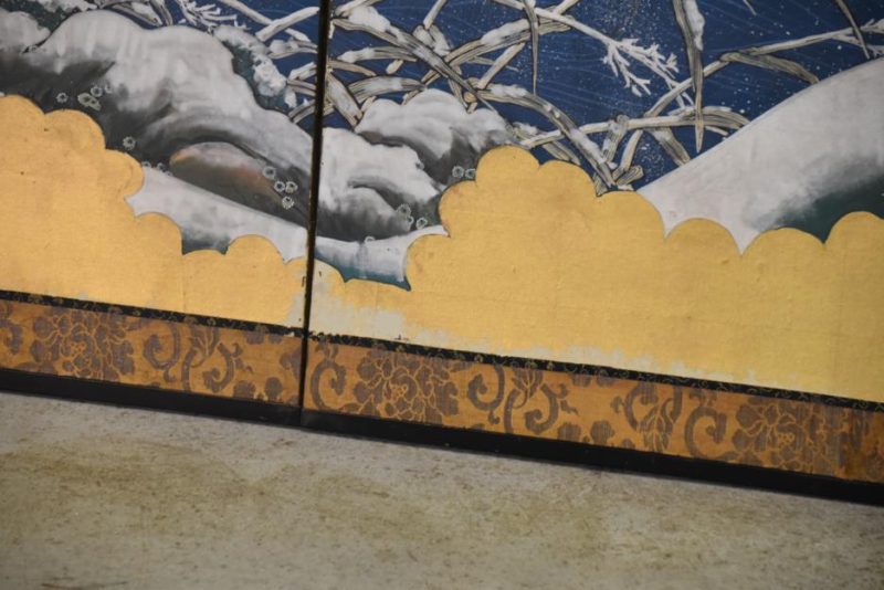 Meiji Period Egrets with Snow 6 Panel Screen - Image 9