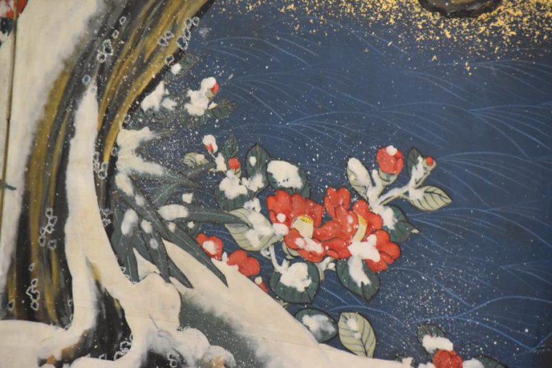 Meiji Period Egrets with Snow 6 Panel Screen - Image 8