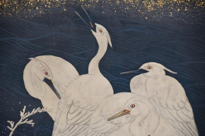 Meiji Period Egrets with Snow 6 Panel Screen - Image 7