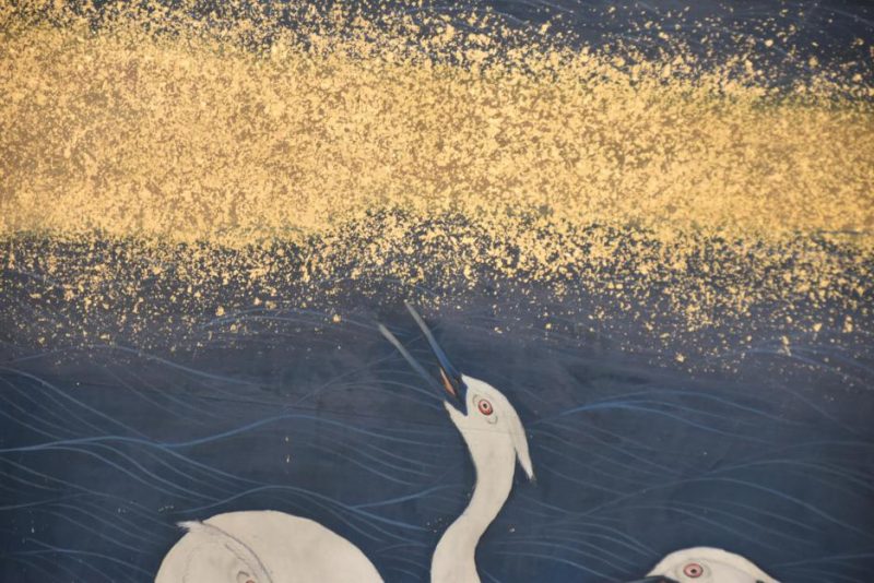 Meiji Period Egrets with Snow 6 Panel Screen - Image 6