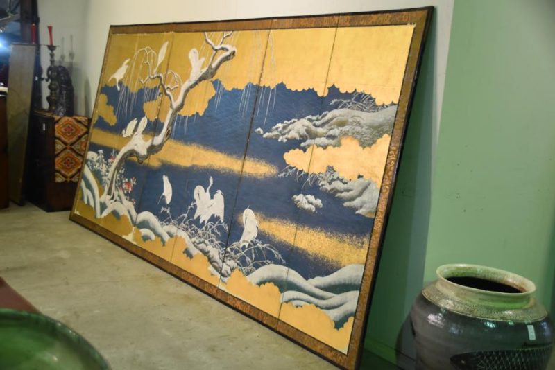 Meiji Period Egrets with Snow 6 Panel Screen - Image 5