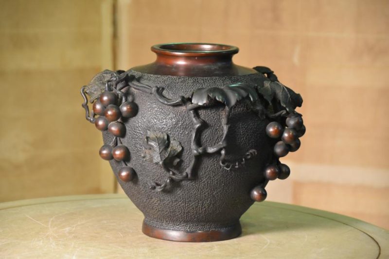 Japanese Bronze Grape Vine Vase