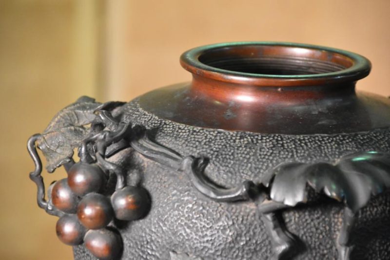 Japanese Bronze Grape Vine Vase - Image 2