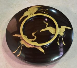 Japanese Lacquered Bowl with Maki-E Cranes