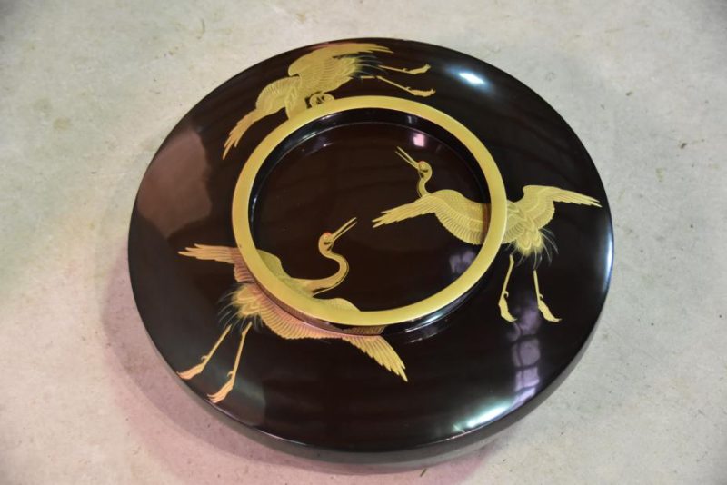 Japanese Lacquered Bowl with Maki-E Cranes
