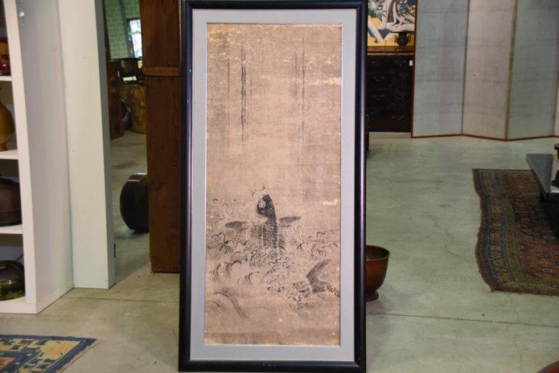Edo Period Leaping Koi Painting