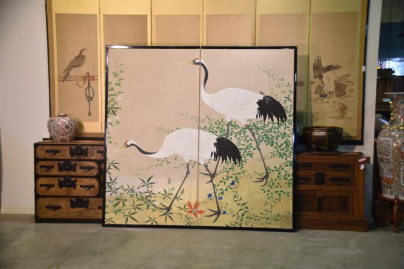 Japanese Crane Two Panel Screen