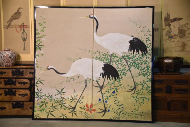 Japanese Crane Two Panel Screen - Image 2