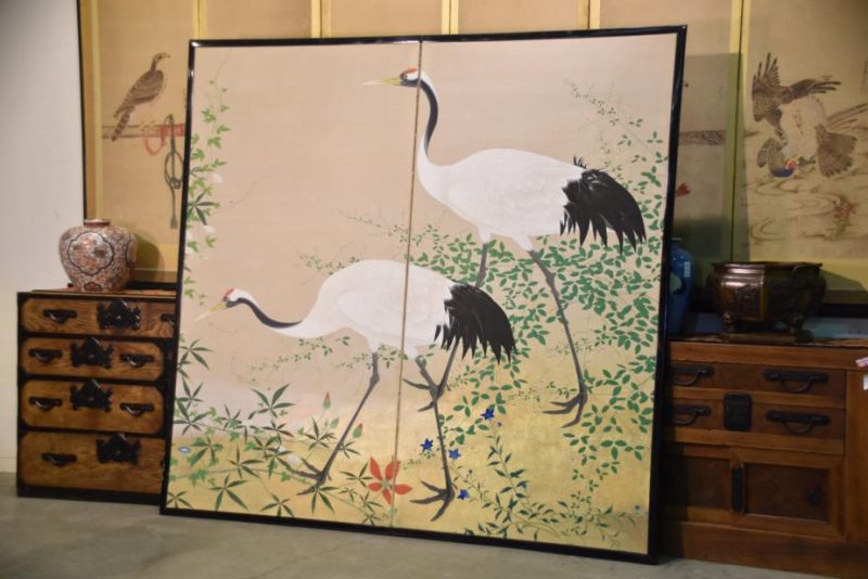 Japanese Crane Two Panel Screen - Image 15
