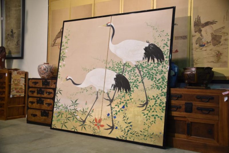 Japanese Crane Two Panel Screen - Image 8
