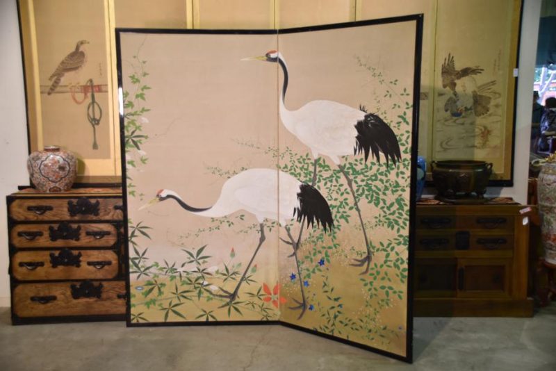 Japanese Crane Two Panel Screen - Image 4