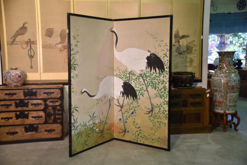 Japanese Crane Two Panel Screen - Image 3