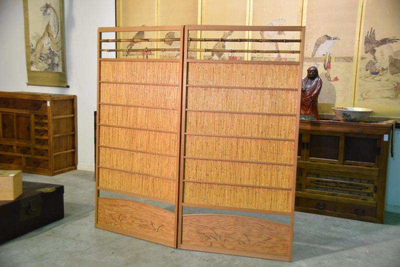 Japanese 2 Panel Reed Grass Free Standing Screen - Image 4