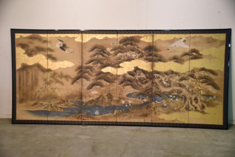 Japanese Edo Period Kano School 6 Panel Screen - Image 2