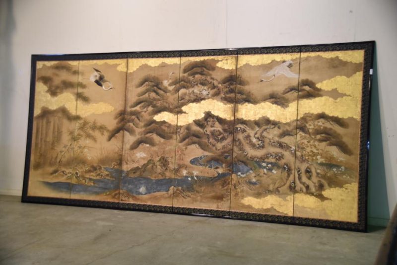Japanese Edo Period Kano School 6 Panel Screen - Image 11