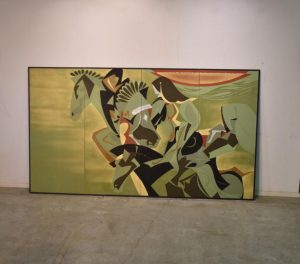 Japanese Yuzen Fabric 4 Panel Horses Screen