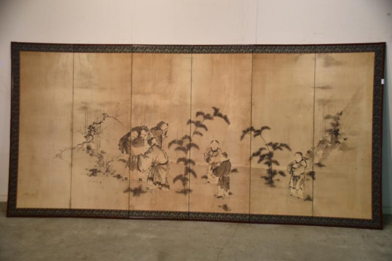 Chinese Sages 6 Panel Japanese Antique 6 Panel Screen - Image 2