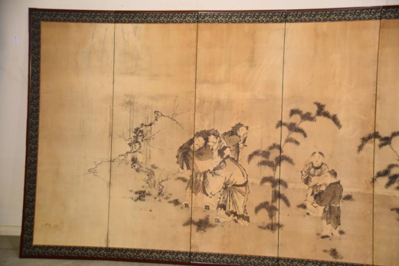 Chinese Sages 6 Panel Japanese Antique 6 Panel Screen - Image 10