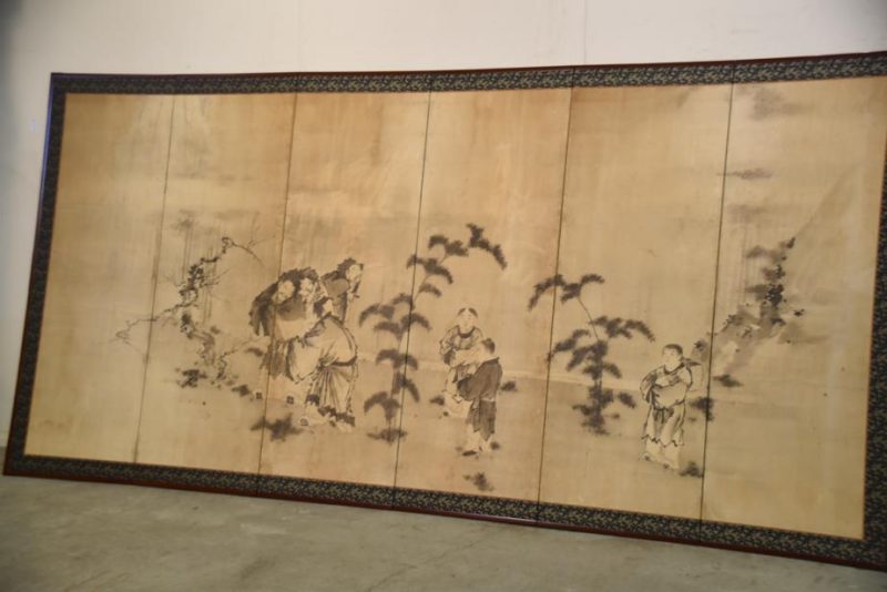 Chinese Sages 6 Panel Japanese Antique 6 Panel Screen - Image 8
