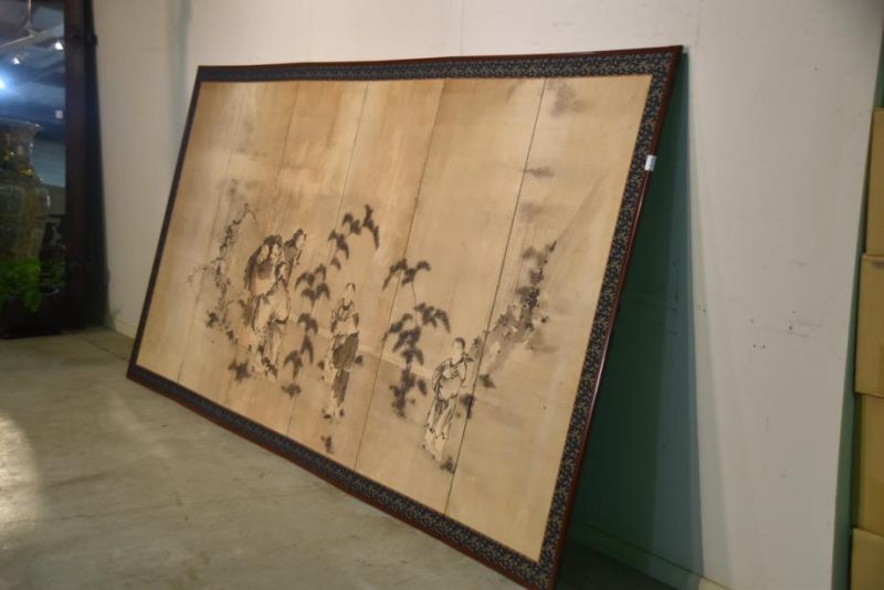 Chinese Sages 6 Panel Japanese Antique 6 Panel Screen - Image 5