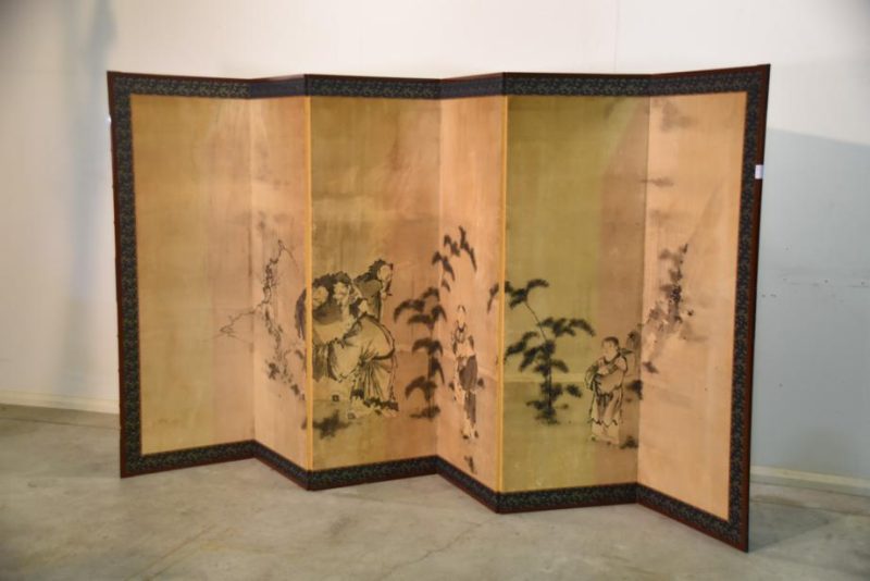 Chinese Sages 6 Panel Japanese Antique 6 Panel Screen - Image 4