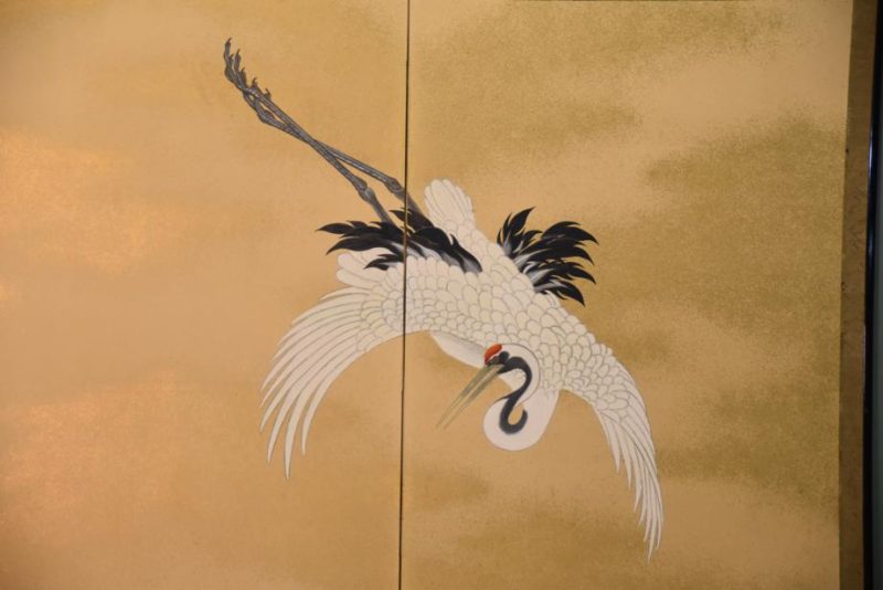 Japanese Antique Flying Crane 2 Panel Screen