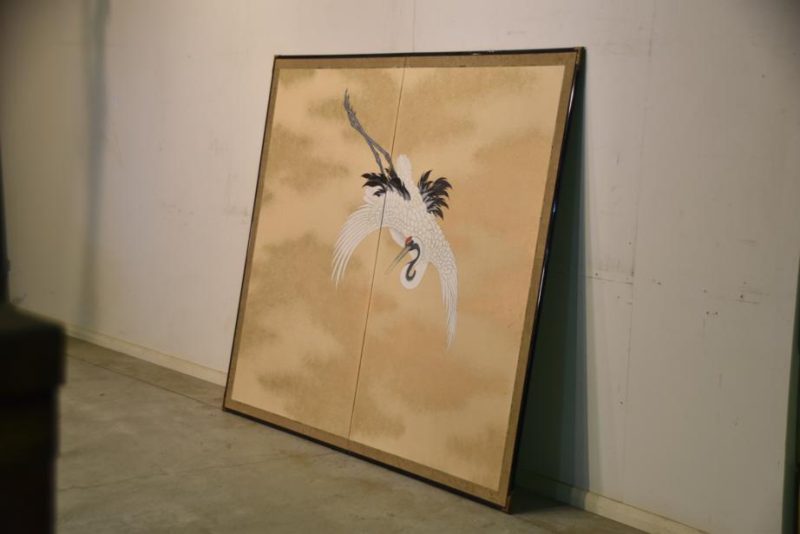 Japanese Antique Flying Crane 2 Panel Screen - Image 5