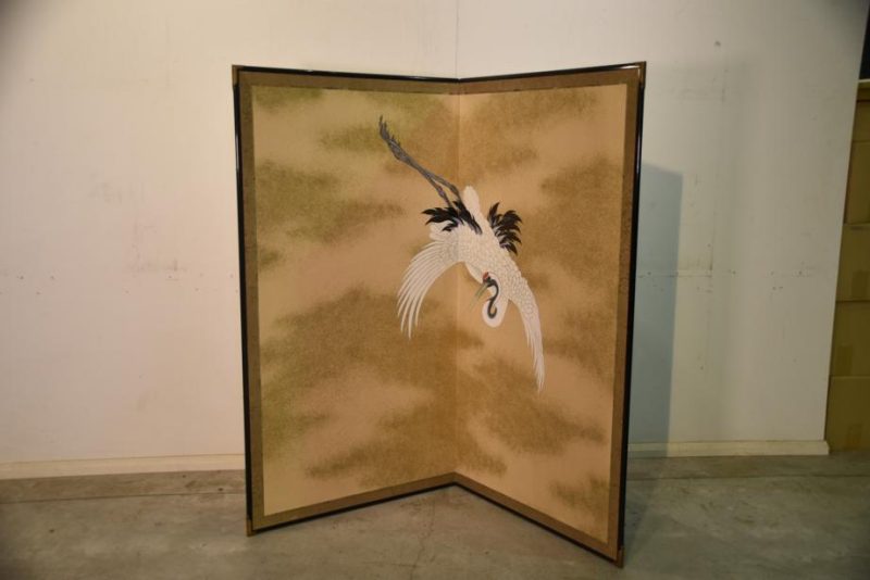 Japanese Antique Flying Crane 2 Panel Screen - Image 3