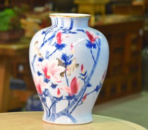 Porcelain Vase by Fukugawa with Birds and Magnolia Flowers